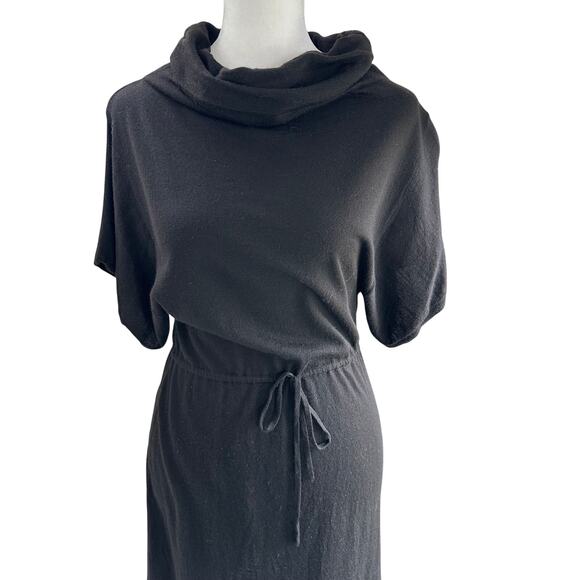 Theory Black Merino Wool Soft Light Weight Cowl Short Sleeve Sweater Dress Small - Picture 2 of 6